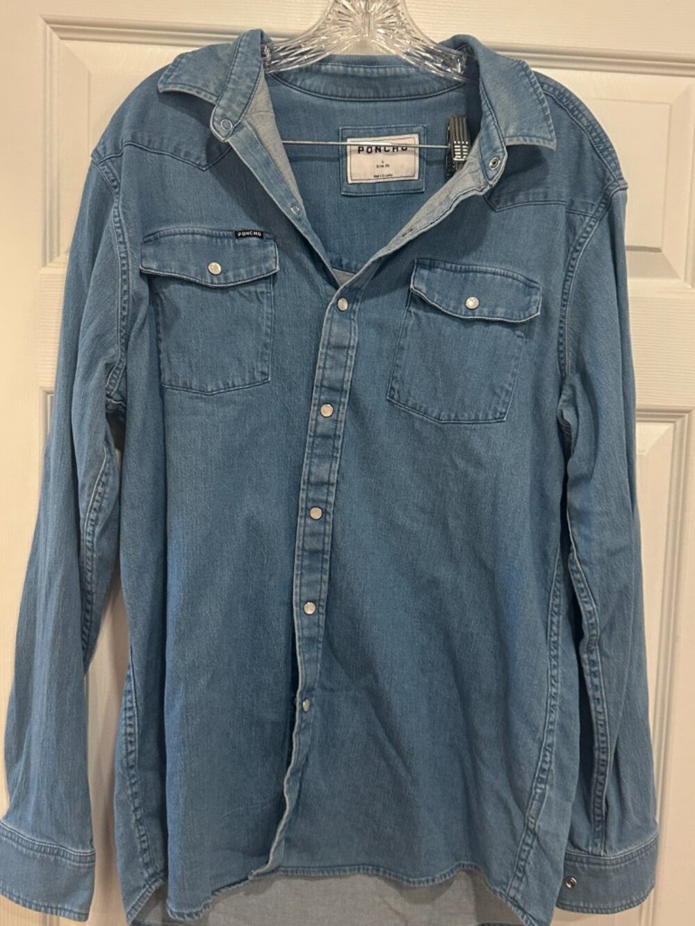 Poncho Denim Pearl Snap (Large Slim)